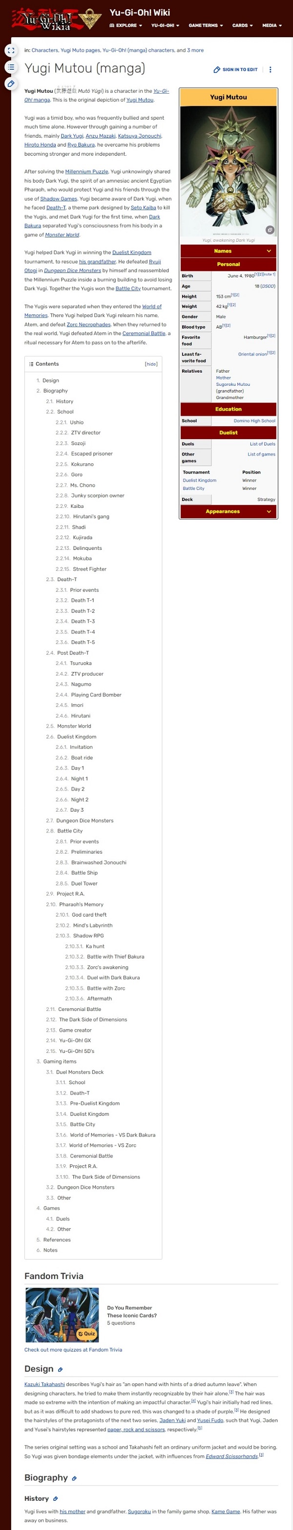 Tela da Wiki de Yu-Gi-Oh